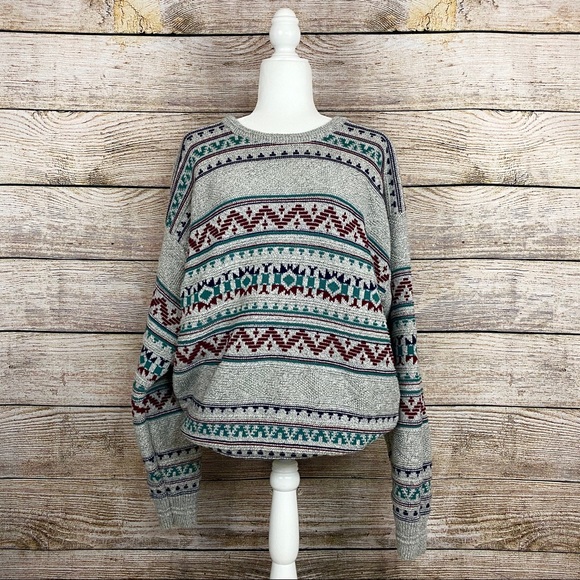 Vintage Jantzen Textured Gray & Teal Crew Neck Sweater - Picture 1 of 8